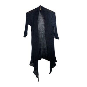 Eileen Fisher Mohair Blend Sweater Black Knit Open Front Cardigan Size PM